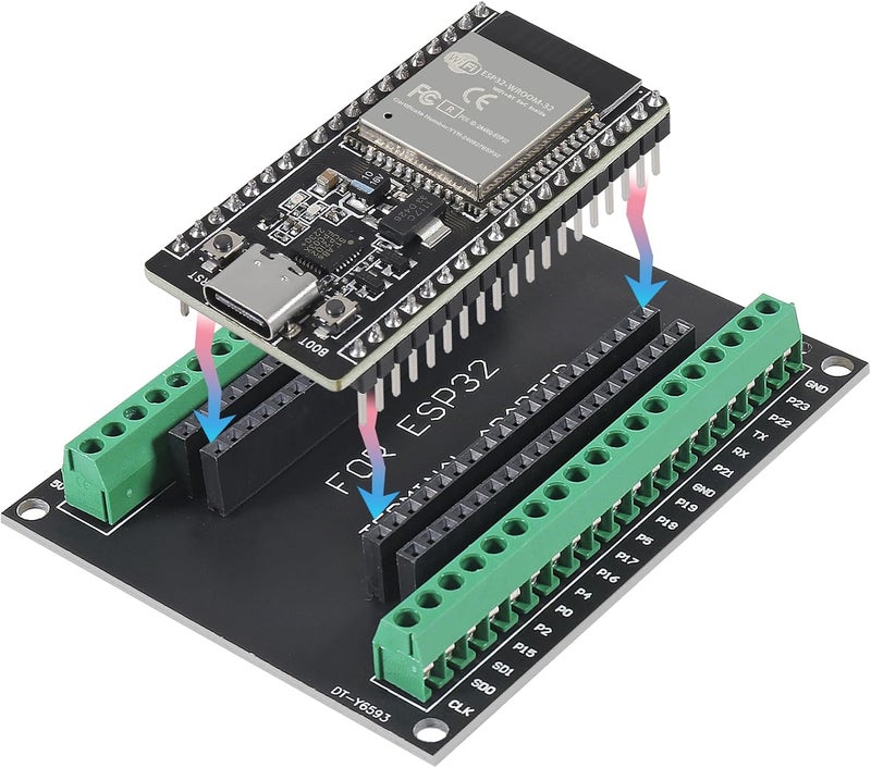 AiTrip 3Sets USB C 38 Pin ESP32 ESP-32D ESP-WROOM-32 CP2012 WiFi+Bluetooth Dual Core Type-C Interface ESP32-DevKitC-32 Development Board Module with ESP32 Breakout Board Shield Terminal Adapter - Image 5